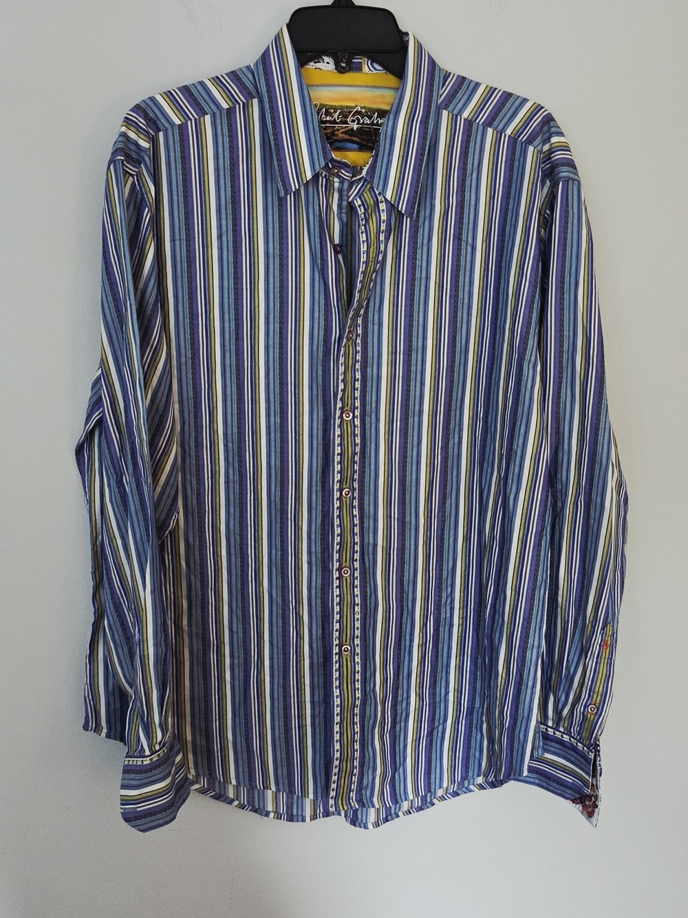 Robert Graham Men's Blue Striped Button-Up Shirt Size LARGE - Picture 2 of 10